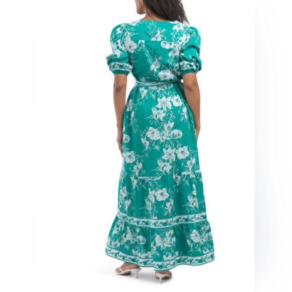Celina Moon Short Sleeve Cotton Pine Green Floral Maxi Dress Size Small NWT - Picture 2 of 4